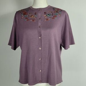 Pendleton Short Sleeve Button Front Floral Silk Blend Cardigan Size Large